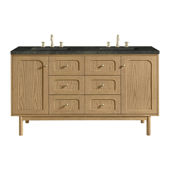 Laurent 60" Double Vanity, Light Natural Oak, w/ 3 CM Carrara Marble Top