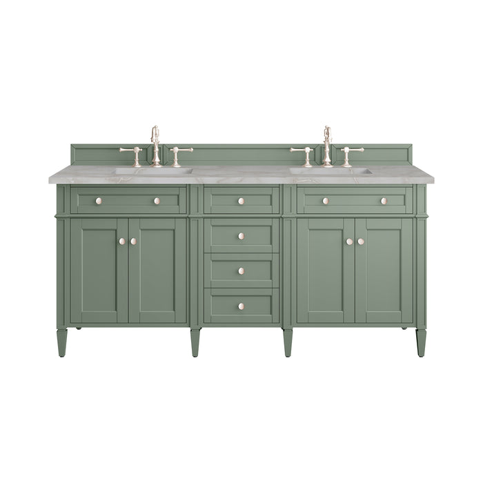 Brittany 72" Double Vanity, Smokey Celadon w/ 3 CM Carrara Marble Top