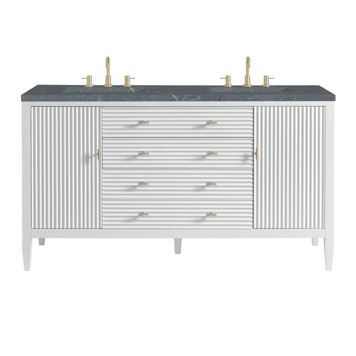 Myrrin 60" Double Vanity, Bright White w/ 3 CM Parisien Bleu Silestone Top