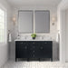 James Martin Brittany 60" Double Bathroom Vanity in Black Onyx, shown in a bathroom setting
