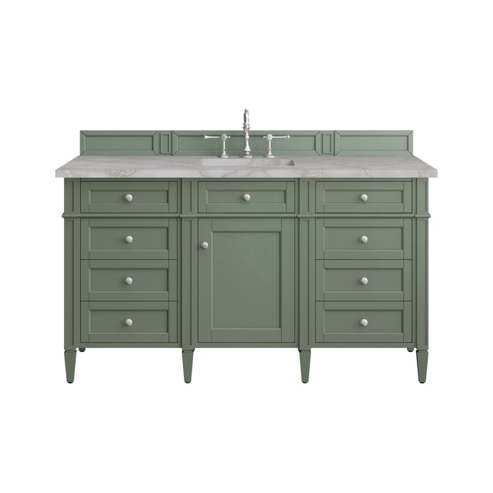 Brittany 60" Single Vanity, Smokey Celadon w/ 3 CM Carrara Marble Top