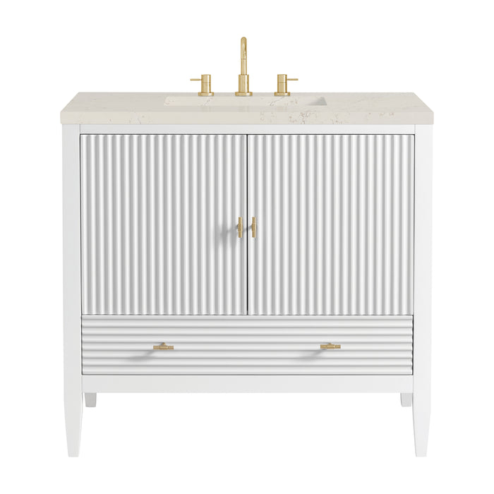 Myrrin 36" Vanity, Bright White, w/ 3 CM Siberian Silestone Top
