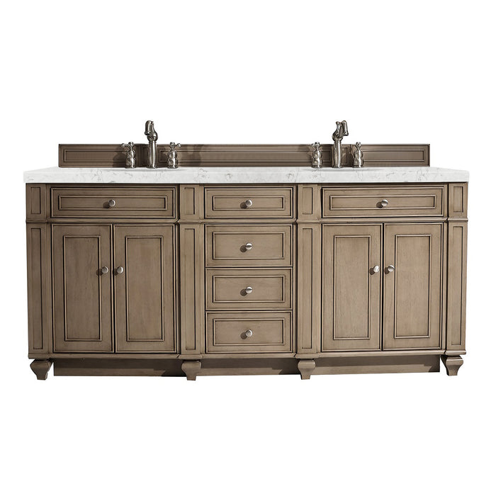 Bristol 72" Double Vanity, Whitewashed Walnut, w/ 3 CM Siberian Silestone Top