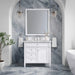 James Martin Brittany 36" Single Bathroom Vanity in Bright White, shown in a bathroom setting