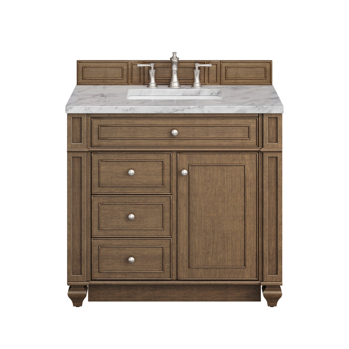 Bristol 36" Single Vanity, Saddle Brown w/ 3 CM Carrara Marble Top