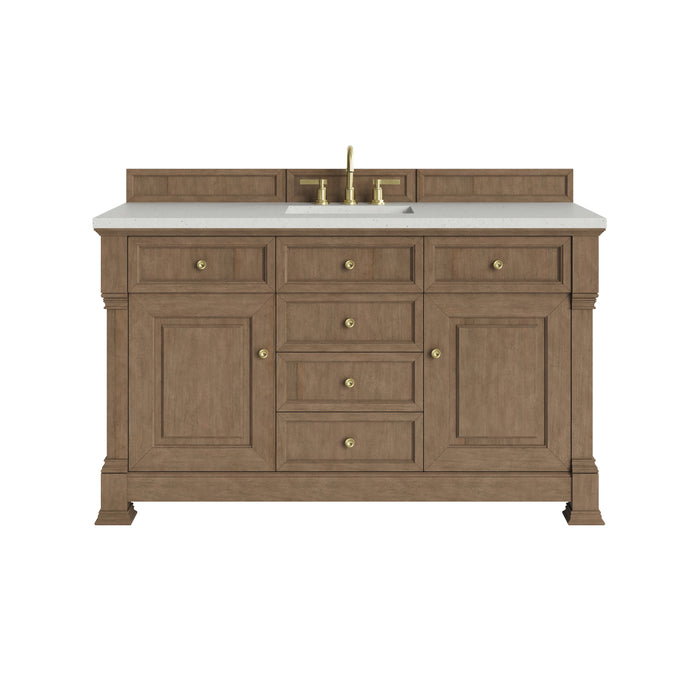 Brookfield 60" Single Vanity, Honey Oak w/3 CM Eternal Jasmine Pearl Silestone Top w/ FreePower Wireless Charger