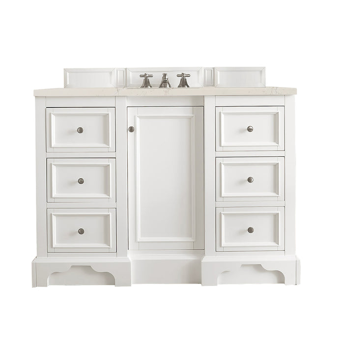 De Soto 48" Single Vanity, Bright White, w/ 3 CM Siberian Silestone Top