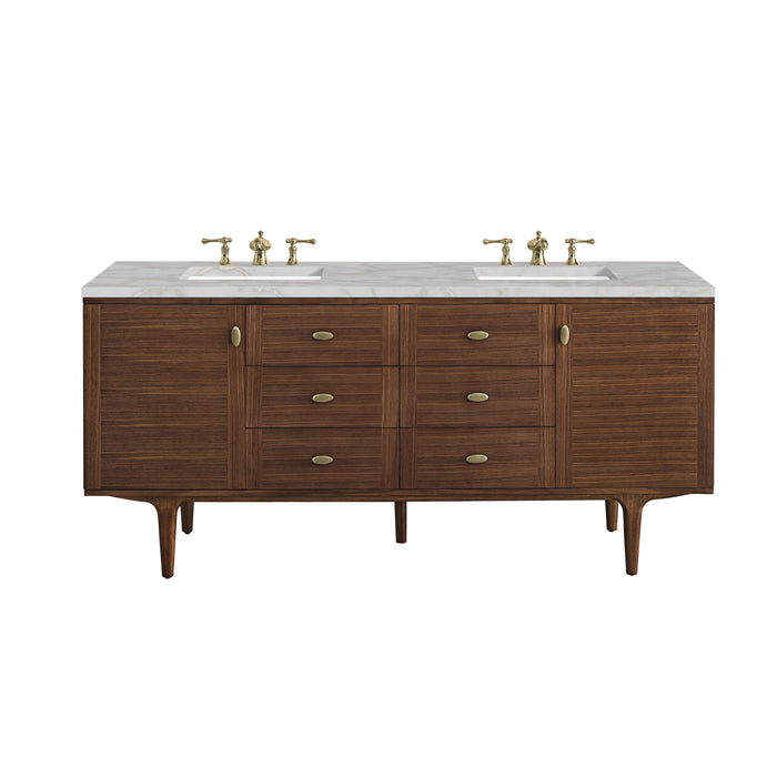 Amberly 72" Double Vanity, Mid-Century Walnut w/ 3 CM Victorian Silver Top