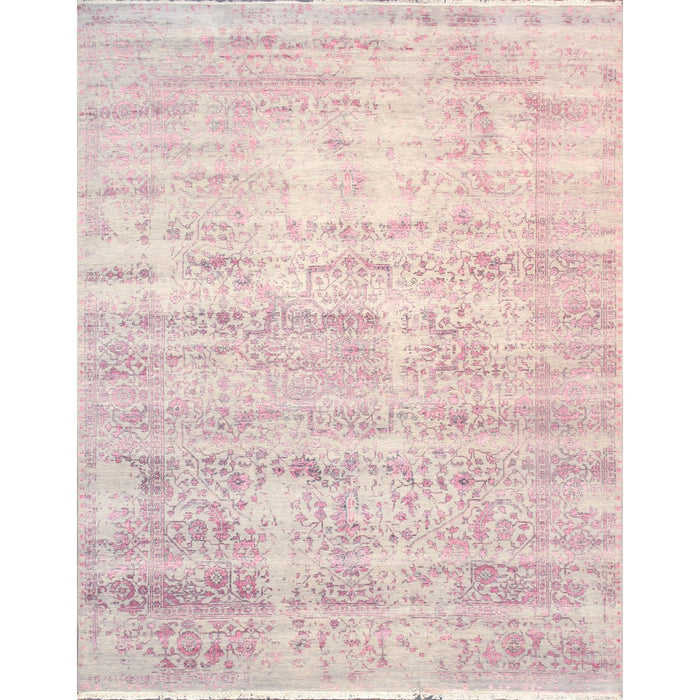 Pasargad Home Transitional Collection Hand Knotted Bsilk & Wool Area Rug, 8' 0" X 10' 1", Silver/Pink pdc-7002 8x10