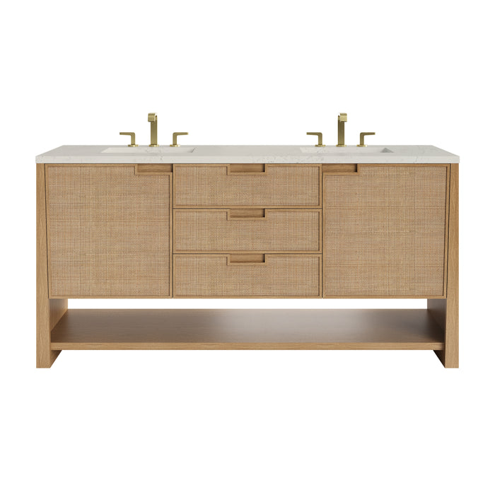 Solene 72" Double Vanity, Seaside Oak, w/ 3 CM Siberian Silestone Top