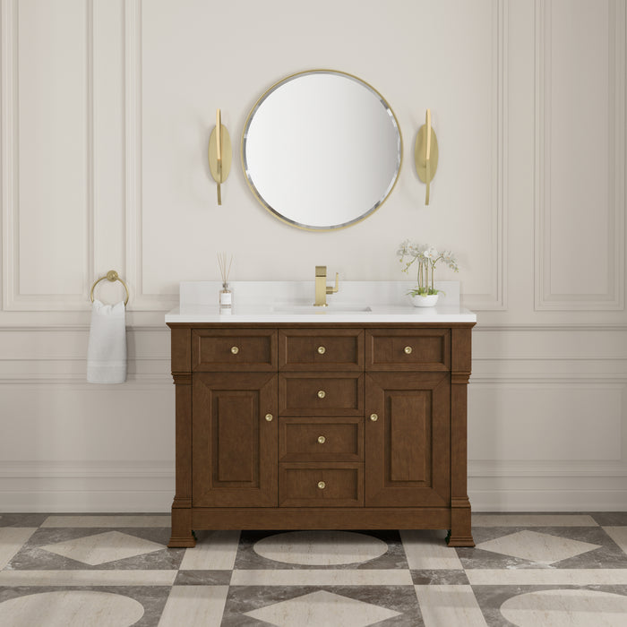 James Martin Brookfield 48" Single Bathroom Vanity in Honey Oak, shown in a bathroom setting