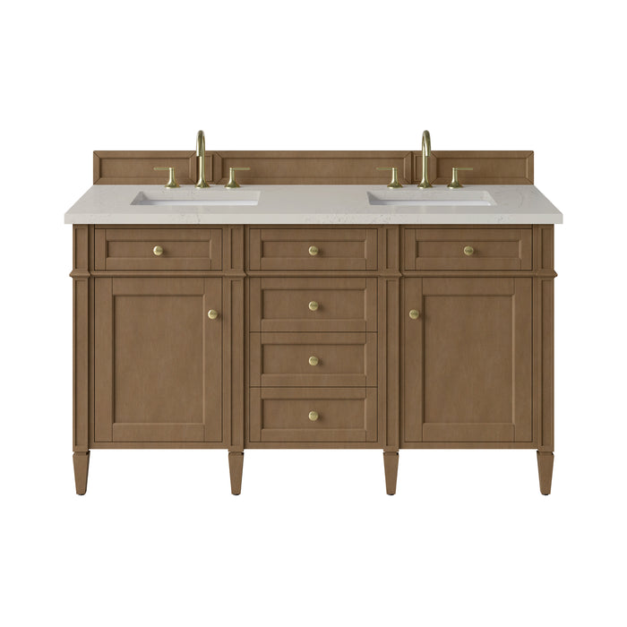 Brittany 60" Double Vanity, Bright White Vanity w/ 3 CM Ethereal Noctis Silestone Top w/FreePower Wireless Charger