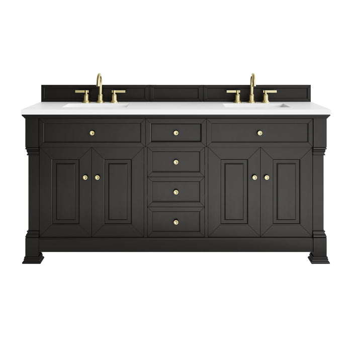 Brookfield 72" Double Vanity, Black Onyx, w/ 3 CM White Zeus Silestone Top