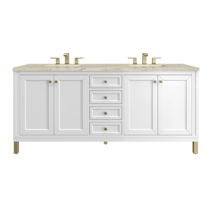 Chicago 72" Double Vanity, Glossy White, w/ 3 CM Tajnar Eclos Top