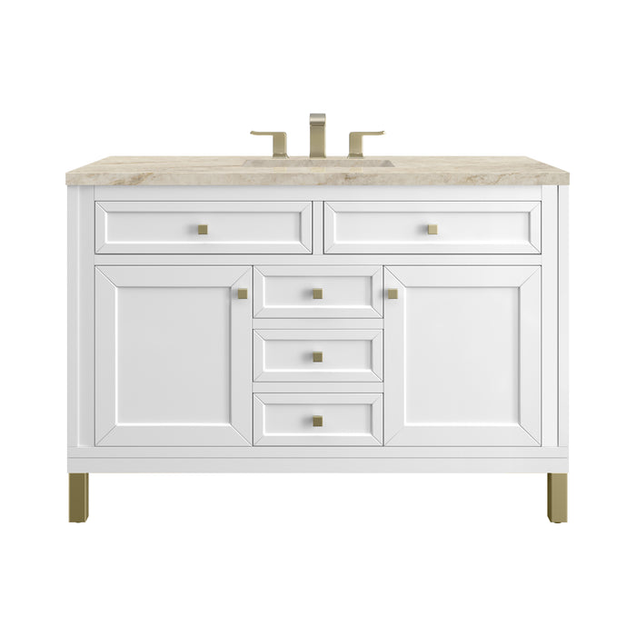 Chicago 48" Single Vanity, Glossy White, w/ 3 CM Tajnar Eclos Top