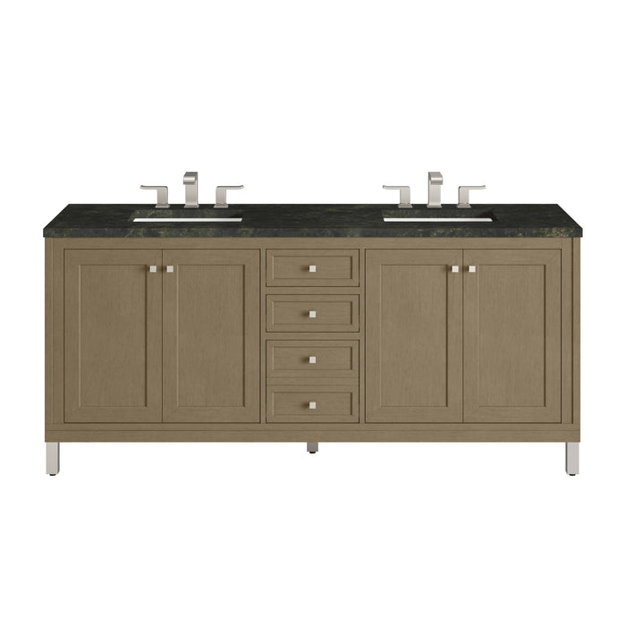 Chicago 72" Double Vanity, Smokey Celadon, w/ 3 CM Siberian Silestone Top w/FreePower Wireless Charger