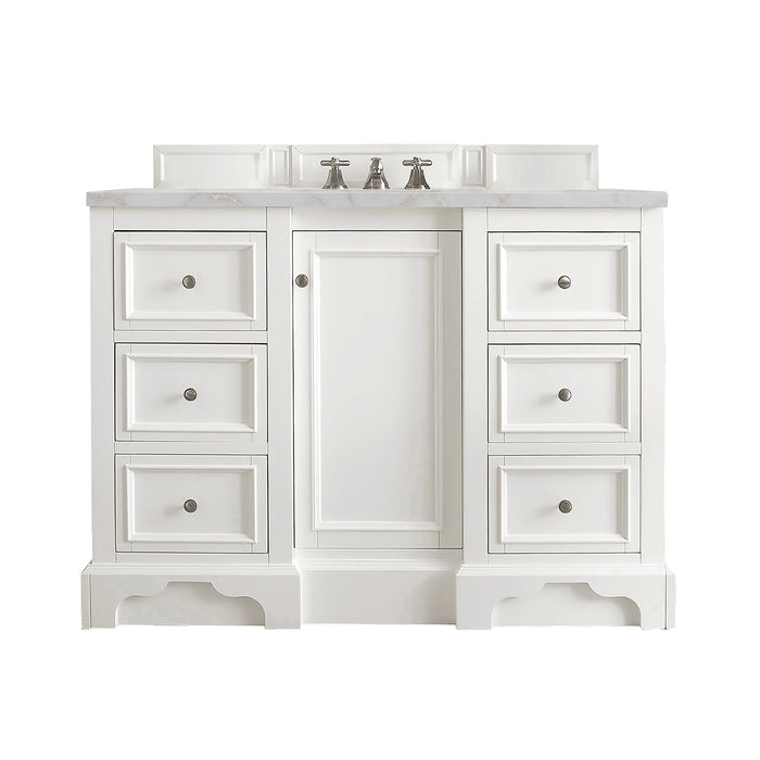 De Soto 48" Single Vanity, Bright White w/ 3 CM Victorian Silver Silestone Top