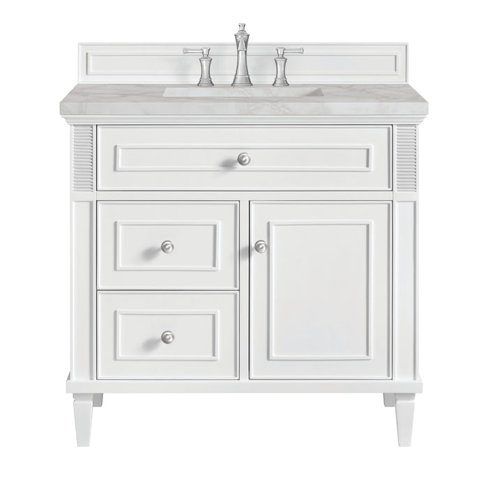 Lorelai 36" Single Vanity, Bright White w/ 3 CM Victorian Silver Silestone Top