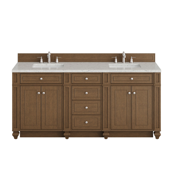 Bristol 72" Double Vanity, Saddle Brown w/ 3 CM Carrara Marble Top