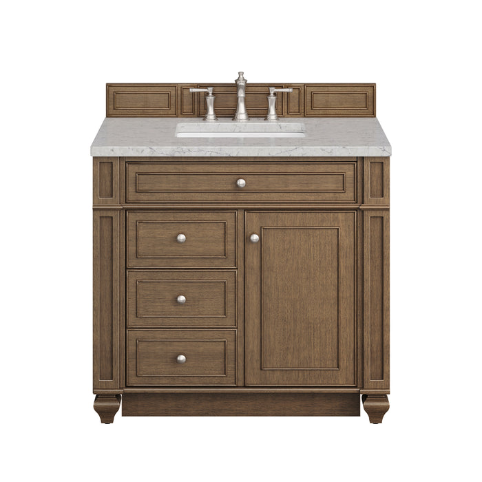 Bristol 36" Single Vanity, Saddle Brown w/ 3 CM Eternal Jasmine Pearl Silestone Top