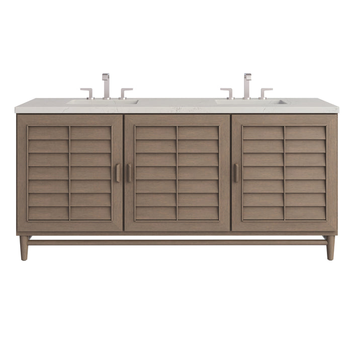 Portland 72" Double Vanity, Whitewashed Walnut, w/ 3 CM Siberian Silestone Top