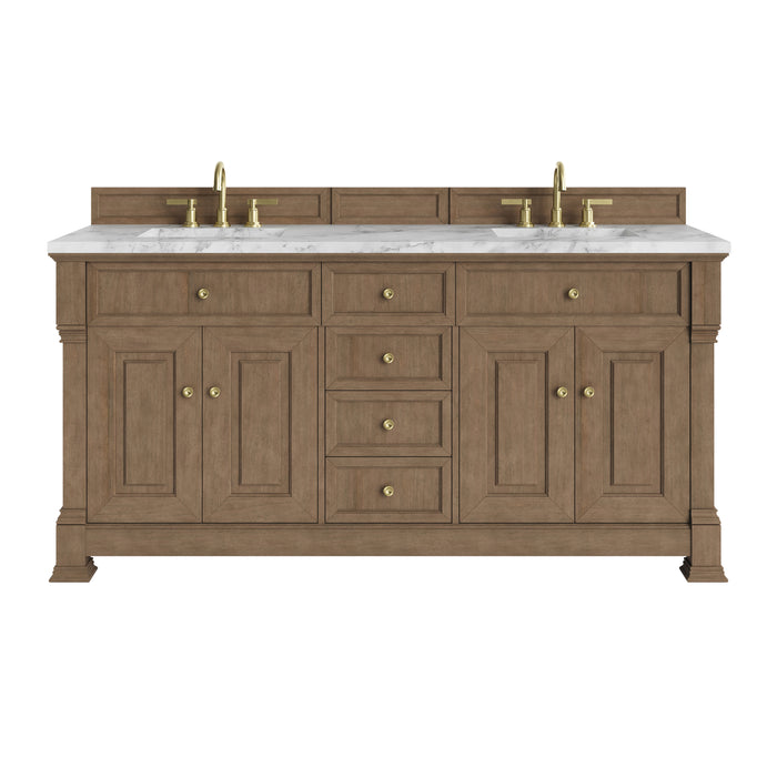 Brookfield 72" Double Vanity, Honey Oak,  w/ 3 CM White Zeus Silestone Top