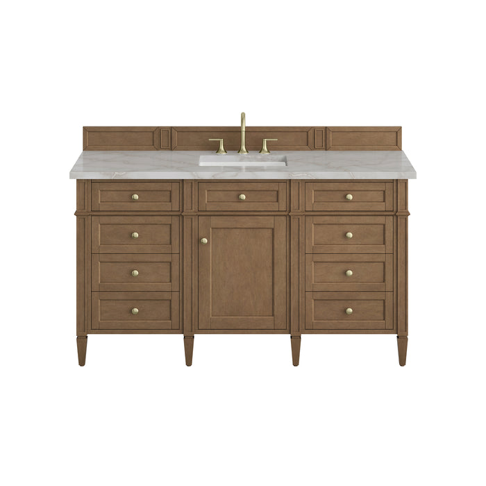 Brittany 60" Single Vanity, Bright White w/ 3 CM Parisien Bleu Silestone Top w/FreePower Wireless Charger