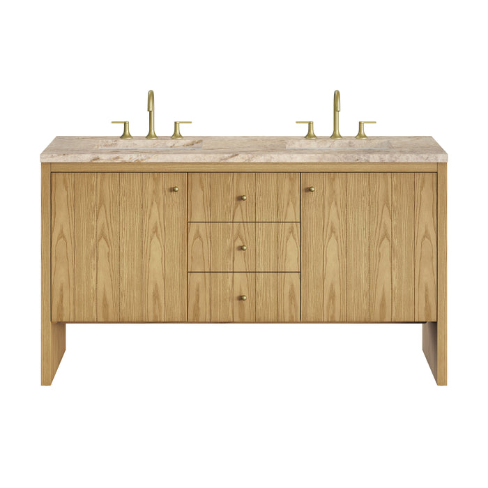 Hudson 60" Double Vanity, Light Natural Oak w/ 3 CM Eternal Jasmine Pearl Top