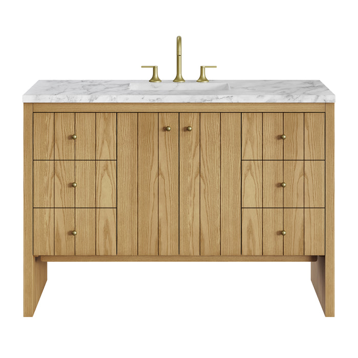 Hudson 48" Single Vanity, Honey Oak w/ 3 CM Ethereal Noctis Silestone Top w/FreePower Wireless Charger