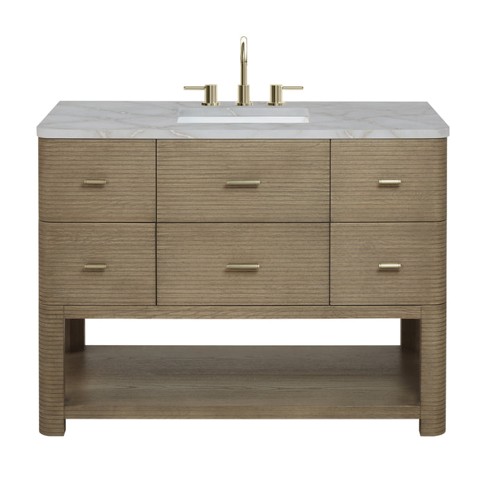 Lucian 48" Single Vanity, Pebble Oak w/ 3 CM White Zeus Silestone Top