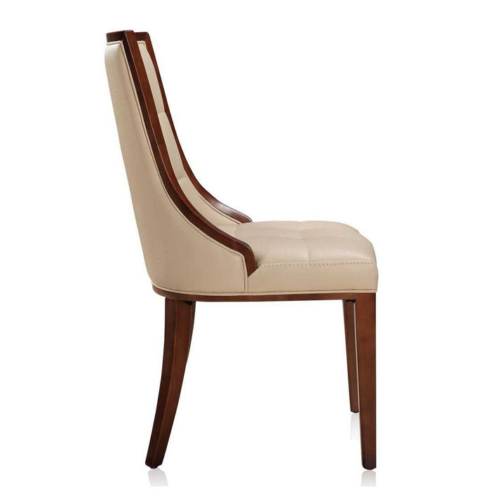 Manhattan Comfort Fifth Avenue Faux Leather Dining Chair in Tan and Walnut Set of 2