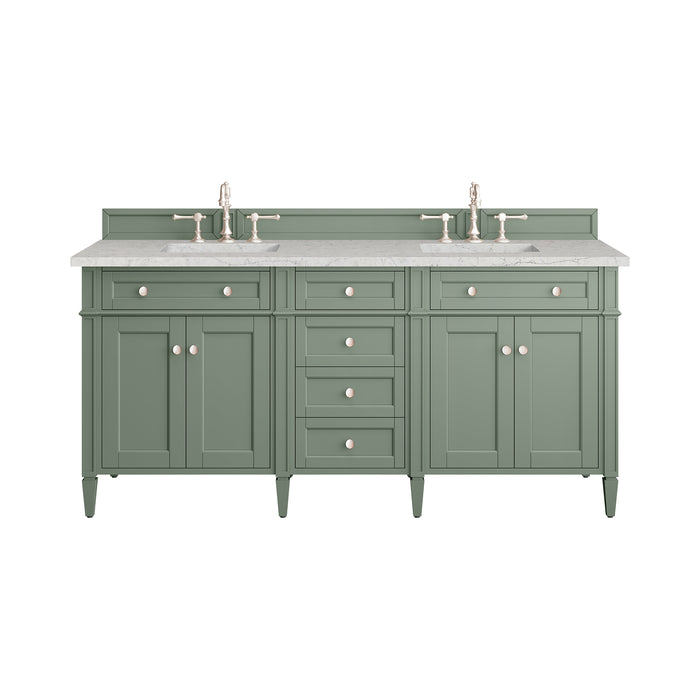 Brittany 72" Double Vanity, Saddle Brown w/ 3 CM Parisien Bleu Silestone Top w/FreePower Wireless Charger
