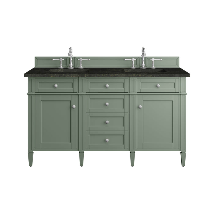 Brittany 60" Double Vanity, Saddle Brown w/ 3 CM Victorian Silver Silestone Top w/FreePower Wireless Charger