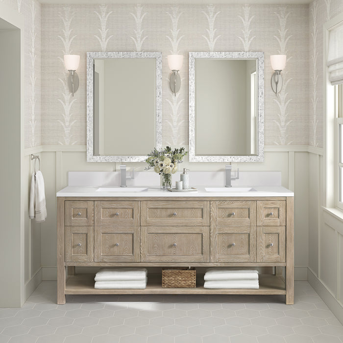 James Martin Breckenridge 72" Double Bathroom Vanity in Whitewashed Oak, shown in a bathroom setting