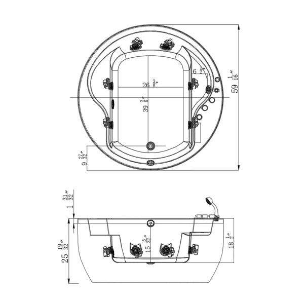 Empava 59 inch Round Whirlpool Bathtub - EMPV-59JT005