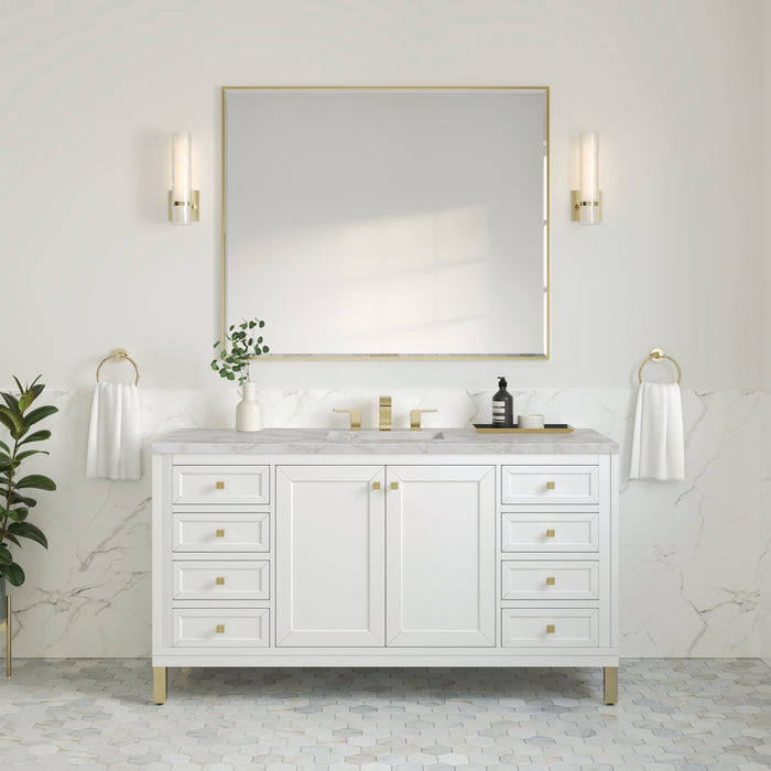 Chicago 60" Single Vanity, Walnut Whisper, w/ 3 CM Parisien Bleu Silestone® Top w/FreePower Wireless Charger