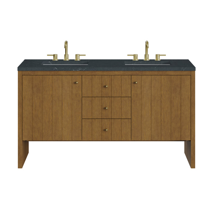 Hudson 60" Double Vanity, Honey Oak w/ 3 CM Charcoal Soapstone Silestone Top