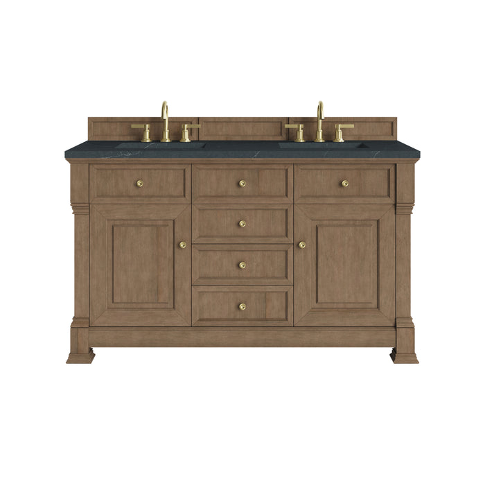 Brookfield 60" Double Vanity, Honey Oak, w/ 3 CM Tajnar Eclos Top