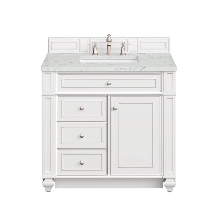 Bristol 36" Single Vanity, Bright White w/ 3 CM Ethereal Noctis Silestone Top
