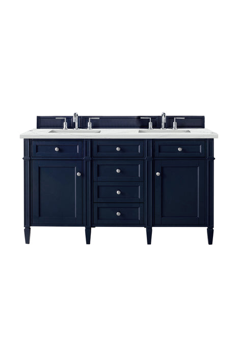Brittany 60" Double Vanity, Victory Bleu w/ Single Hole 3 CM White Zeus Silestone Top & Backsplash