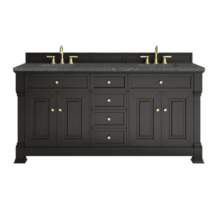 Brookfield 72" Double Vanity, Black Onyx w/ 3 CM Parisien Bleu Silestone Top w/ FreePower Wireless Charger