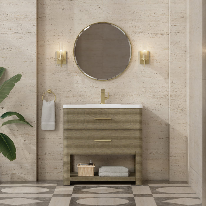 Lucian 36" Single Vanity, Pebble Oak w/ 3 CM White Zeus Silestone Top