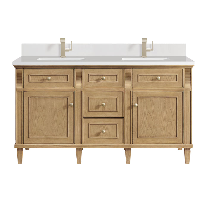 Lorelai 60" Double Vanity, Bright White w/ 3 CM Parisien Bleu Silestone Top