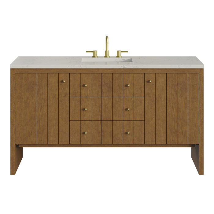 Hudson 60" Single Vanity, Honey Oak w/ 3 CM Siberian Silestone Top
