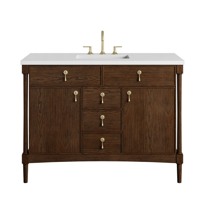 Kinnsden 48" Single Vanity, Sable Oak w/ 3 CM White Zeus Silestone Top