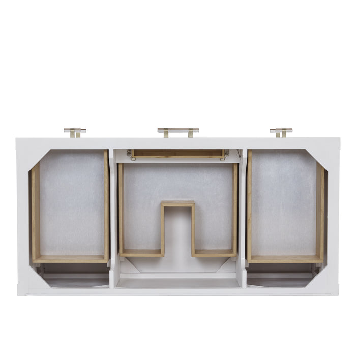 Olena 48" Single Vanity, Light Mappa Burl and Polished White, w/ 3 CM Siberian Silestone Top w/FreePower Wireless Charger