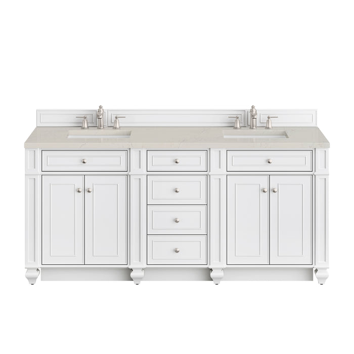 Bristol 72" Double Vanity, Bright White, w/ 3 CM Siberian Silestone Top