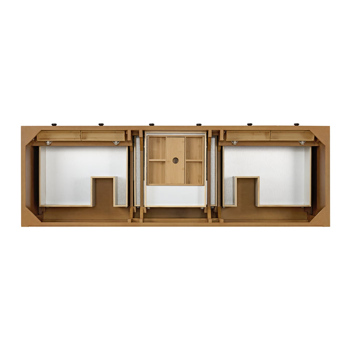 Malibu 72" Double Vanity, Amber Birch w/ 3 CM Eternal Jasmine Pearl Top w/ FreePower Wireless Charger