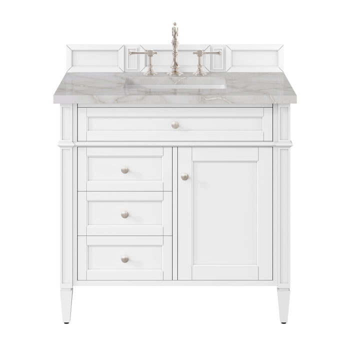 Brittany 36" Single Vanity, Bright White w/ 3 CM Victorian Silver Silestone Top