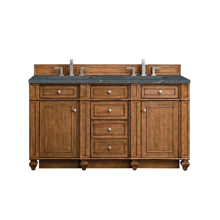 Bristol 60" Double Vanity, Saddle Brown w/ 3 CM Eternal Jasmine Pearl Silestone Top w/FreePower Wireless Charger